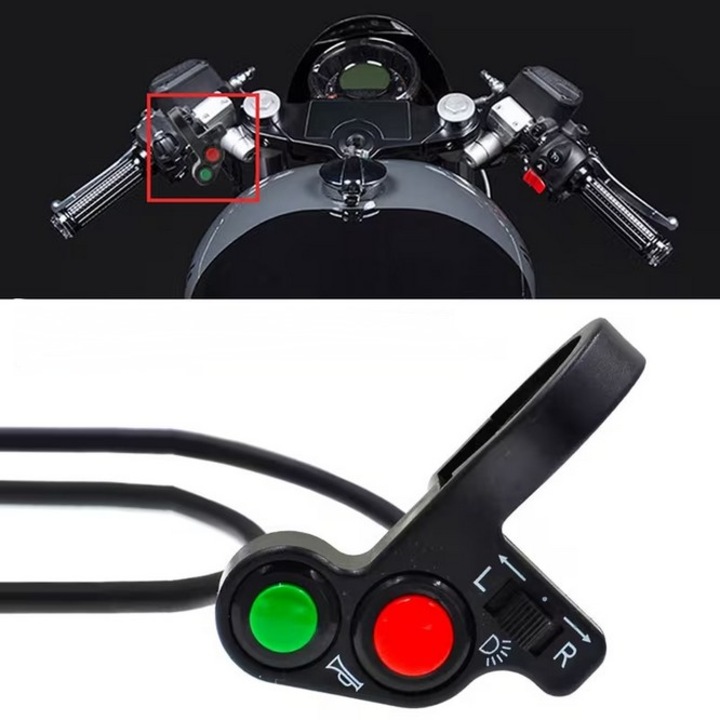 Comutator pentru motociclete cu trei functii SkyTechs® diametrul 22mm pentru far, claxon si semnalizare potrivit pentru majoritatea ghidonelor HONDA, Yamaha, SUZUKI Polaris