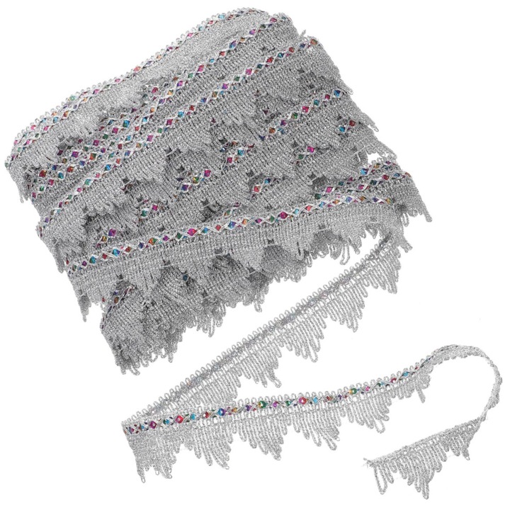 Banda decorativa cu franjuri si paiete, multicolor, 1.5cmx10m