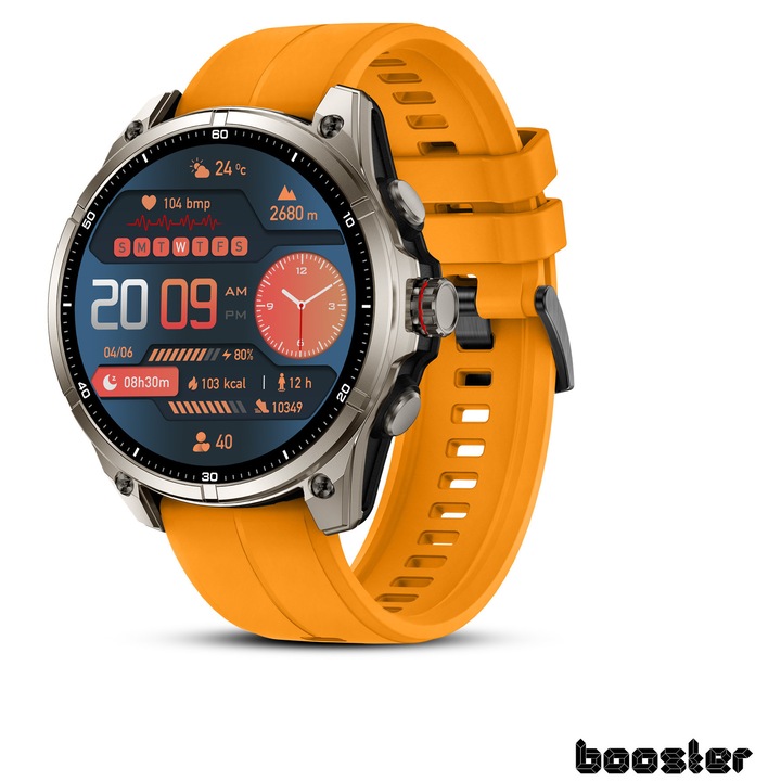 Smartwatch Booster Military M3, ecran AMOLED 1.43”, GPS multi-satelit, raspuns rapid WhatsApp, 5ATM, baterie 670mAh, peste 100 moduri sport, monitorizare puls, somn, SpO2, busola, altimetru, Android/iOS