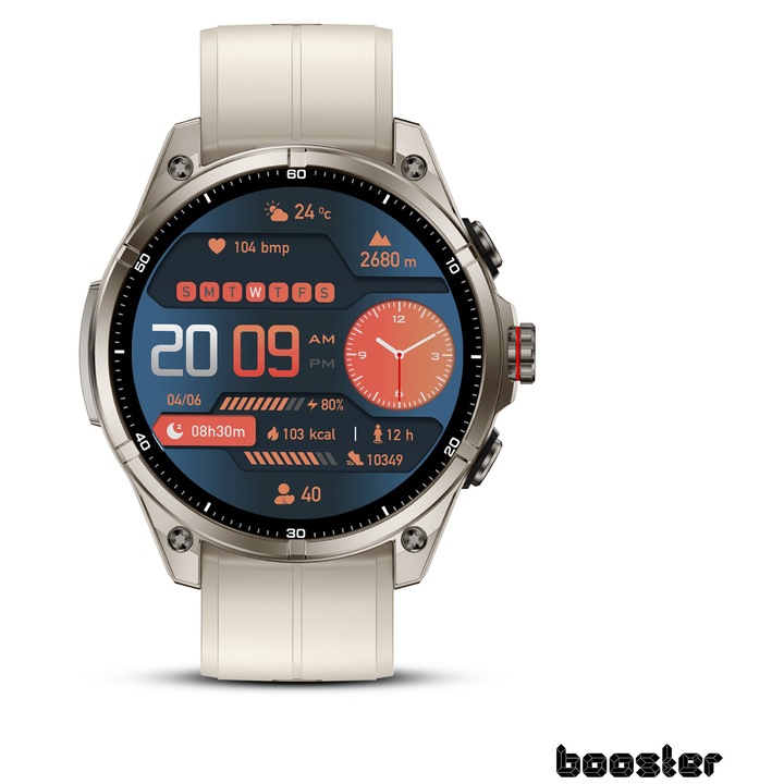 Смарт часовник Booster Military M3, 1.43” AMOLED екран, мулти-сателитен GPS, бърз отговор на WhatsApp, 5ATM, 670mAh батерия, над 100 спортни режима, мониторинг на пулс, сън, SpO2, компас, алтиметър, Android/iOS