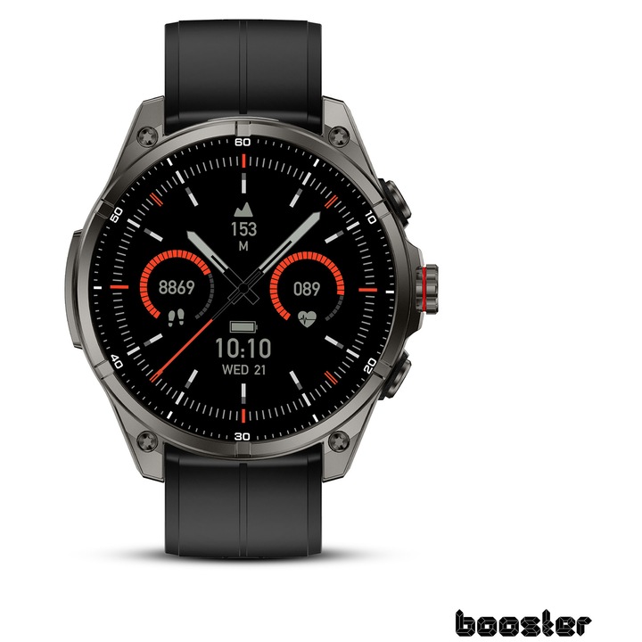 Smartwatch Booster Military M3, ecran AMOLED 1.43”, GPS multi-satelit, raspuns rapid WhatsApp, 5ATM, baterie 670mAh, peste 100 moduri sport, monitorizare puls, somn, SpO2, busola, altimetru, Android/iOS