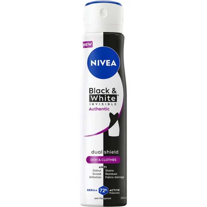 Deodorant antiperspirant dama Nivea Black & White Invisible Authentic 72 h 250ml