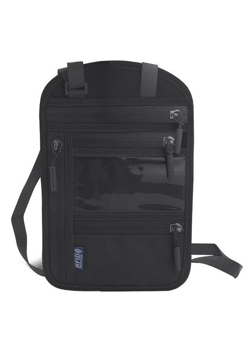 Utazótáska rendező RFID védelemmel, fekete 20x12cm