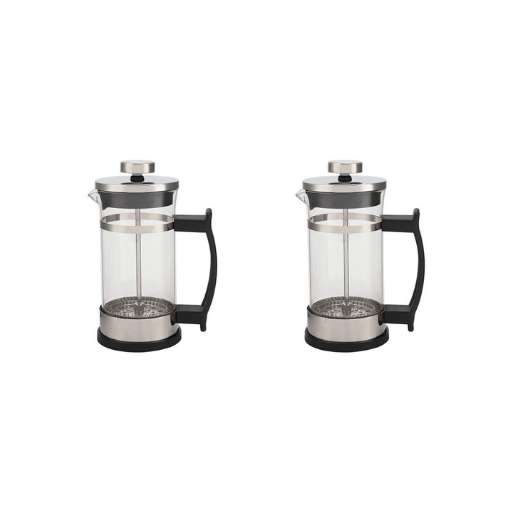 2 db boroszilikát üveg és rozsdamentes acél teáskanna készlet, 350ml, átlátszó, 7.7x16cm