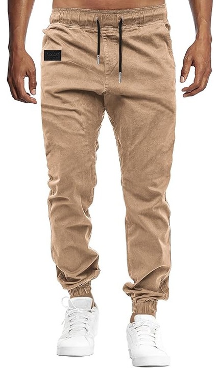 Pantaloni Cargo pentru Barbati din Bumbac, Croiala Lejera, Talie Elastica cu Snur, Design Conic cu Mansete Elastice, Confortabili si Respirabili pentru Sport si Timp Liber, Maro Deschis, Marimea L