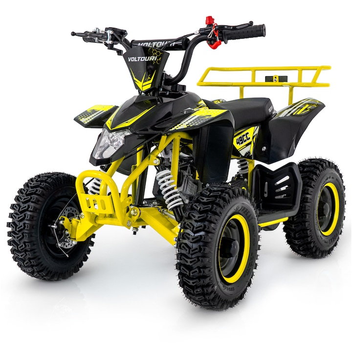 Mini quad pe benzina voltouri atv49-e-yellow-6, 49cc, e-start, roti 6 inch, led, portbagaj, pana la 37 km/h