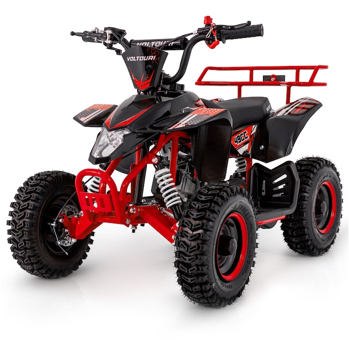 Mini quad pe benzina voltouri atv49-red-6, 49cc, roti 6 inch, portbagaj, frane pe disc, pana la 37 km/h