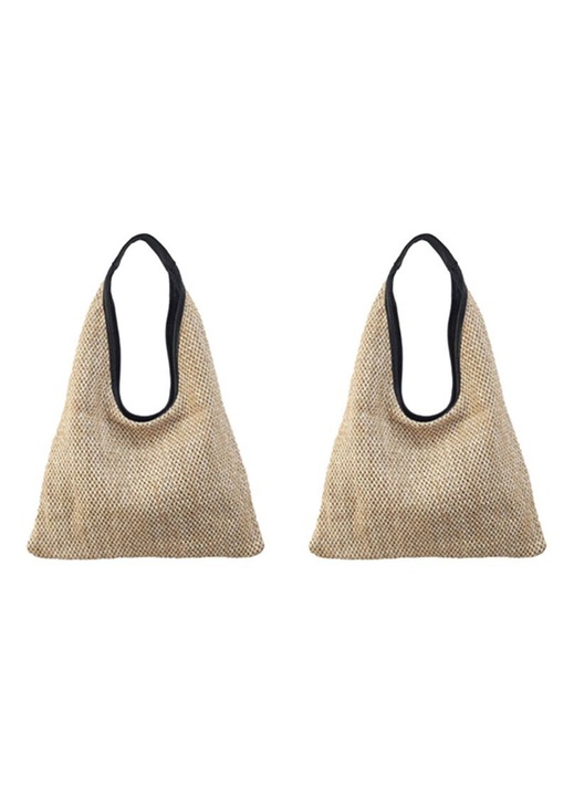 2 db szalmatáska szett, hétköznapi, khaki, 40.5x29cm