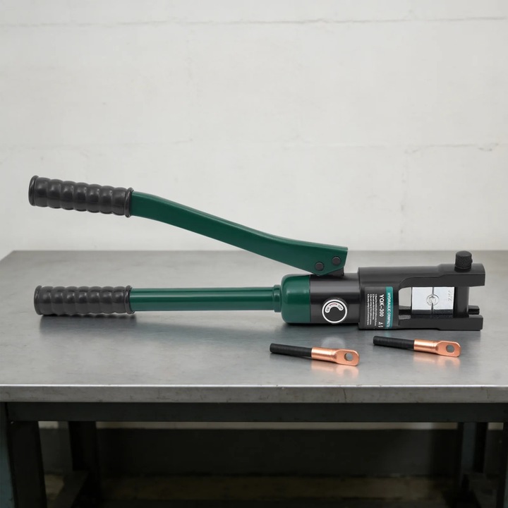 Kézi hidraulikus krimpelő fogó, YQK-300, 120 kN, 11 pár matrica, 16–300 mm², Zöld
