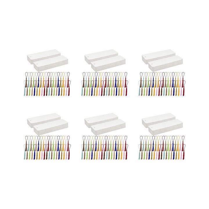 Set 600 semne carte albe cu ciucuri multicolor 5x15cm