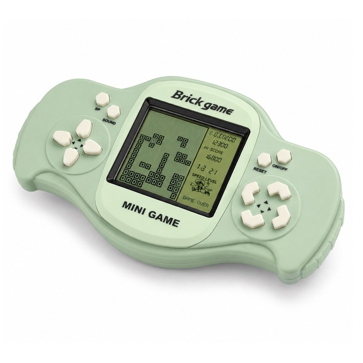 Joc Retro Tetris Verde, functionare 2x Baterii tip AA (neincluse)