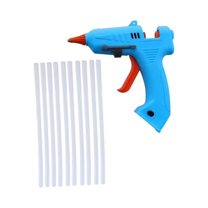 Pistol de lipit, portabil, cu LED, plastic, 10x lipici, multicolor