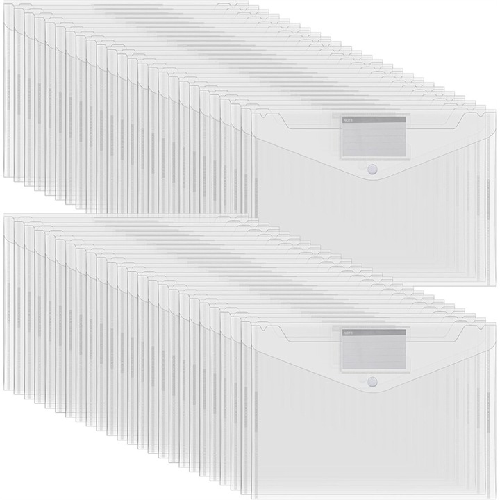 Dosare plastic transparente, set 50 buc, 32.5x23.5cm, inchidere cu capsa