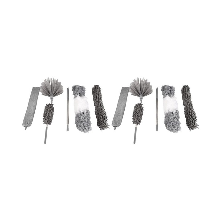 Set 12 piese pentru curatare, maner telescopic, lavabil, gri, 100inch