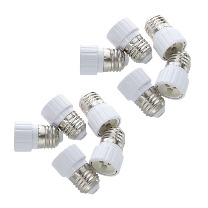 Adaptor soclu bec E27 la GU10, set 10 buc, ceramic, argintiu 6x3.5cm