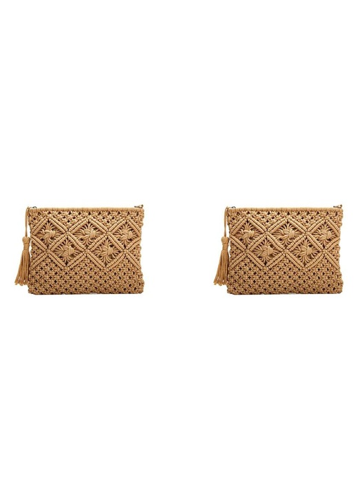 2 db női borítéktáska szett, pamut, khaki, 21x26cm, vintage modell, kézzel szőtt