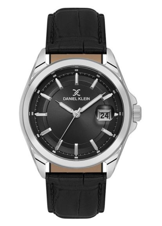 Daniel Klein Premium - Ceas Barbatesc Quartz Negru DK.6.14206-1, Curea din piele neagra, Afisare data