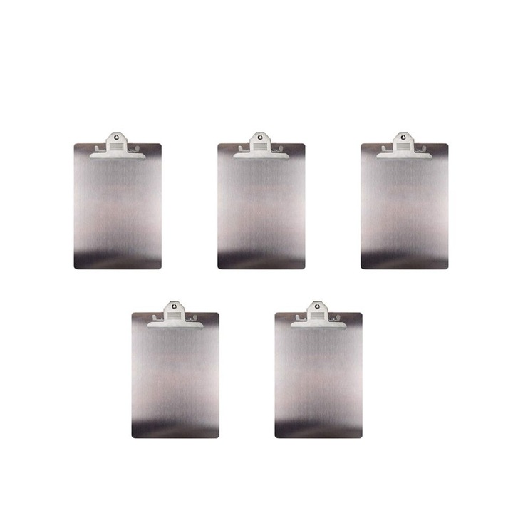 Set 5 clipboarduri metalice, A4, argintiu, 31.5x21.8cm
