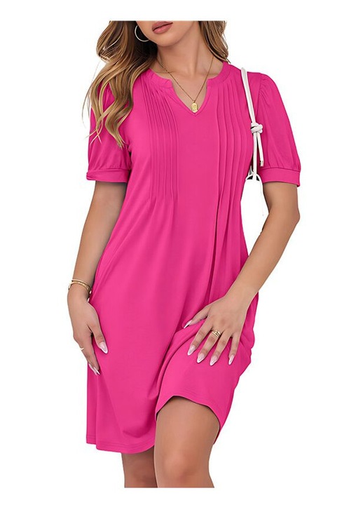 Rochie casual dama scurta cu maneca scurta trandafiriu bumbac poliester, S INTL