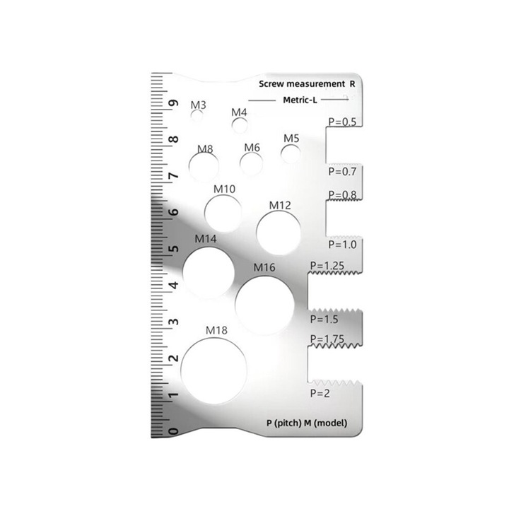 Sablon masurare filet, otel inoxidabil, 10x5.7cm