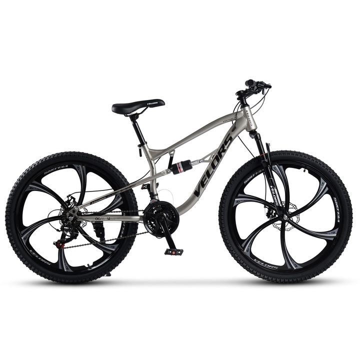 Bicicleta MTB Velors V2670M, 21 viteze, frane pe disc, argintiu-negru, 26 inch