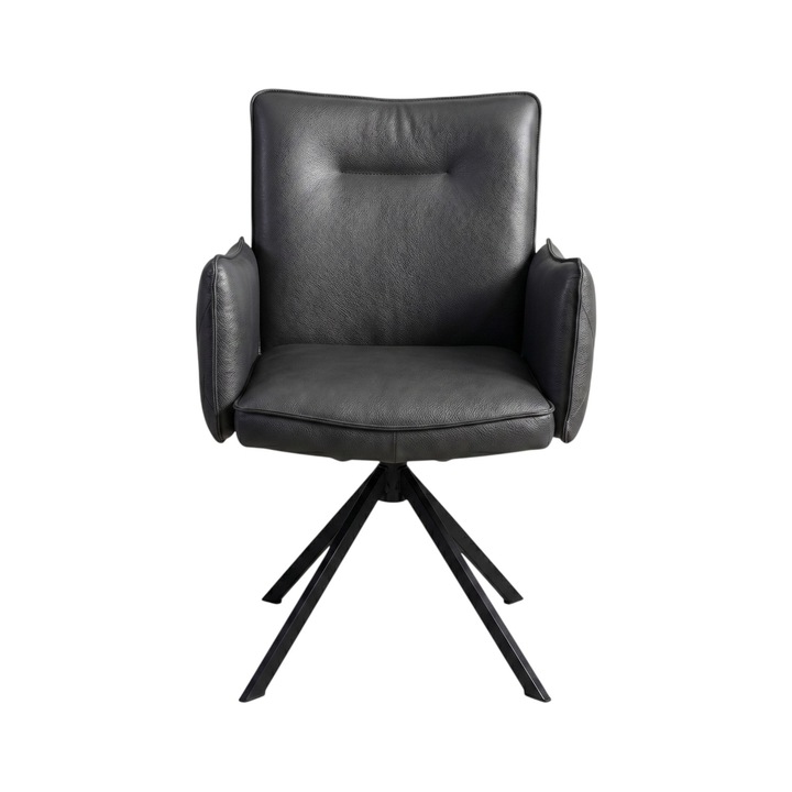 Scaun Ana Marie, Piele Naturala Madras Antracit, 57cmx63cmx92cm