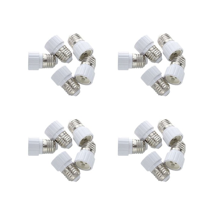 Set 20 adaptoare soclu bec E27 la GU10, plastic metal, argintiu, 6x3.5cm