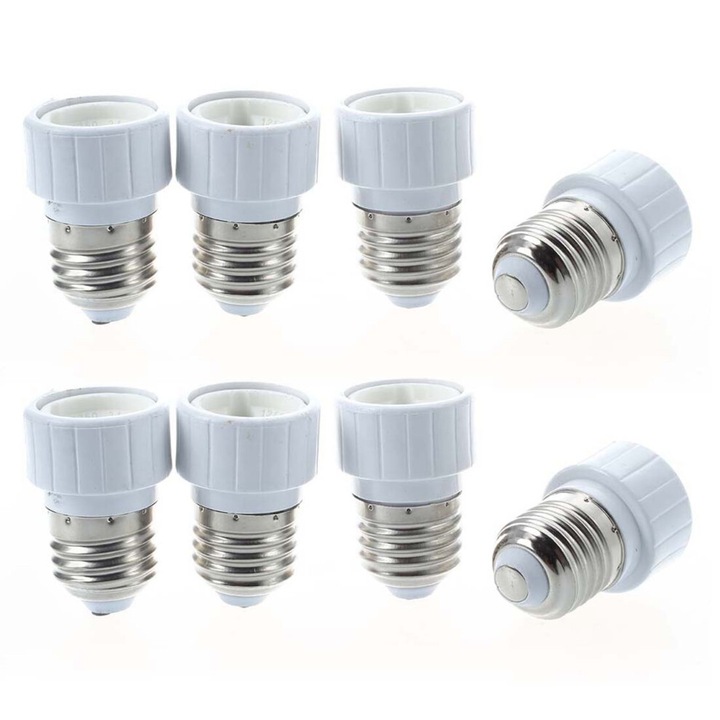 Adaptor bec E27 la GU10, set 8 buc, alb, 5.3x3.3cm