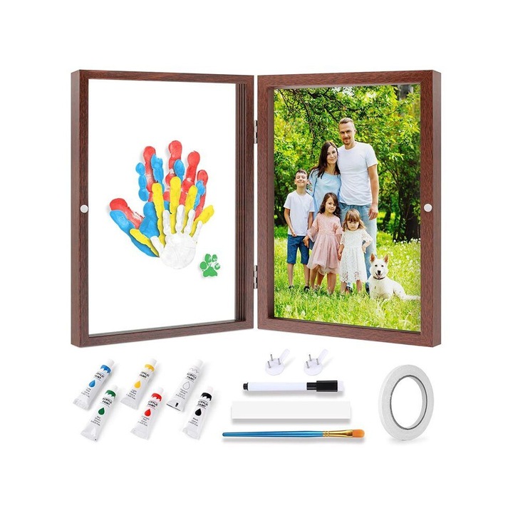 Kit amprente familie, rame foto, lemn, maro, 30x25cm