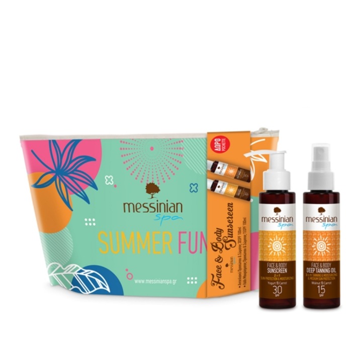 Set de vara Messinian Spa cu protectie solara pentru fata si corp SPF30 100 ml si ulei de bronzare SPF15 100 ml