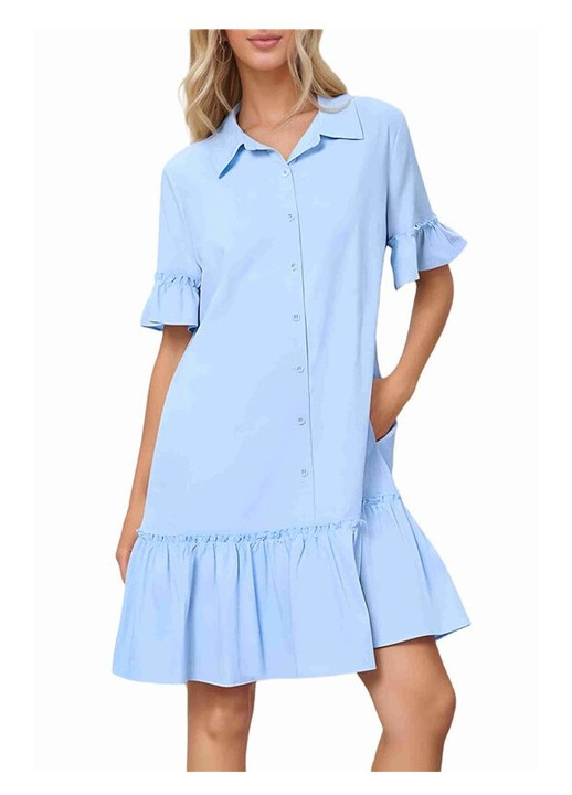 Rochie casual cu nasturi, maneci cu volane, 60% bumbac