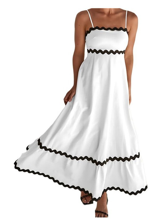 Rochie Maxi vaporoasa lunga alb negru poliester elastan, S INTL