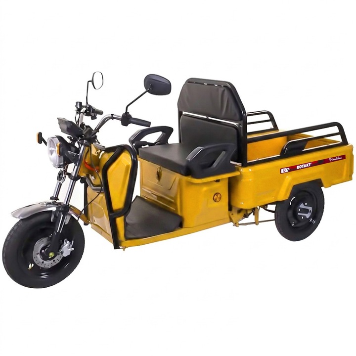 Tricicleta electrica Rotakt Nautilus, fara permis, CIV inclus, viteza 25 km/h, autonomie 44 km, acumulatori 60V/32Ah, greutate admisa 364 kg, culoare galben