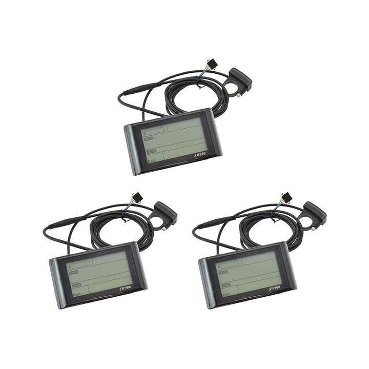 3 db LCD kerékpárkomputer készlet, 36V, fekete, 5 tűs, ABS