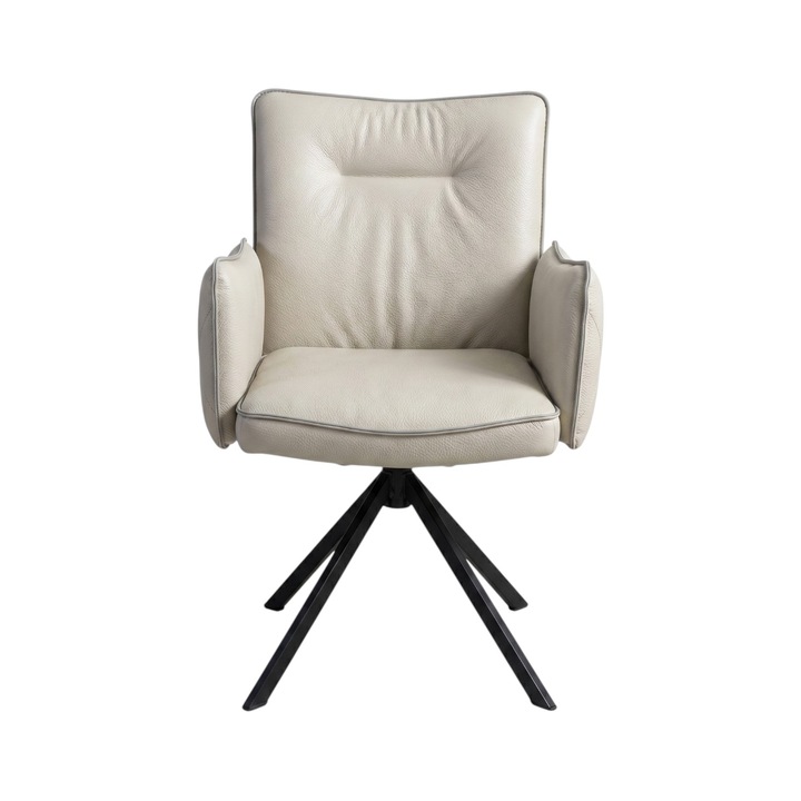 Scaun Ana Marie, Piele Naturala Madras Ecru, 57cmx63cmx92cm