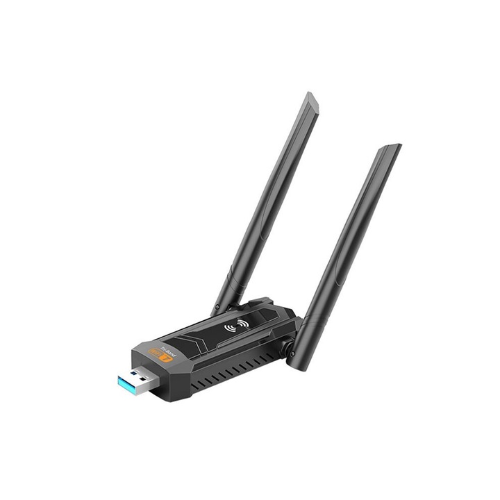 Adaptor USB WiFi7 Tri-Band 6500Mbps, 2.4G 5G 6G, negru