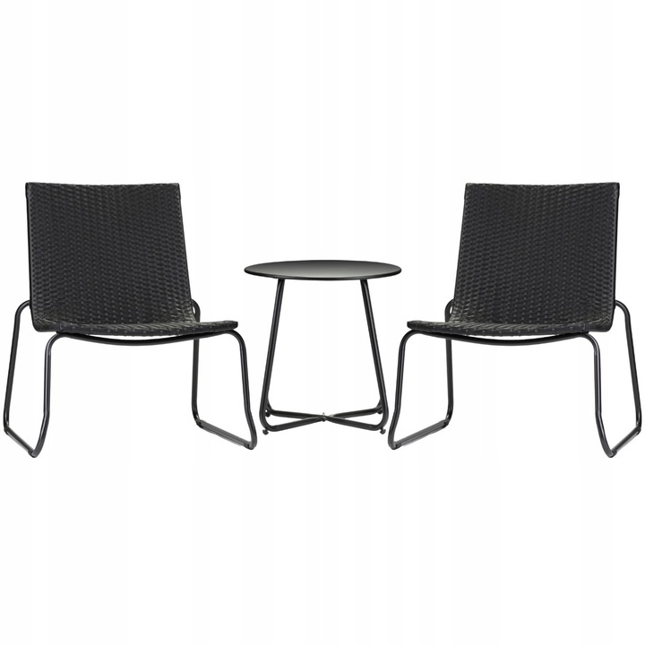 Belfort kerti bútor szett, Howhomely, 3 részes, 2 kényelmes fotel, dohányzóasztal, fémváz és szintetikus rattan, kopásálló, teraszra, erkélyre, udvarra, modern stílus, elegáns, kültéri pihenés, fekete