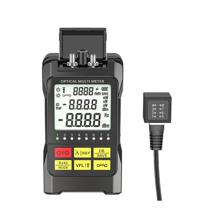 Metru de putere optica, multimetru optic tester RJ45 pentru atenuare retea, gama -70 pana la +10 dBm, 30 mW, negru, 1 buc