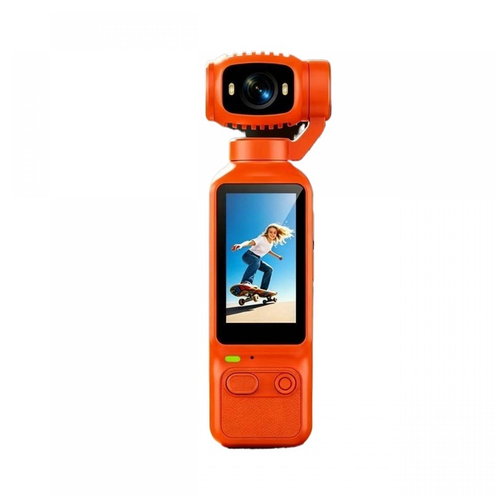 Camera sport 4K portabila, Bytelike, gimbal manual, vlog, lentila rotativa 180°, HD, Stabilizarea electronica, camera video usoara, Portocaliu