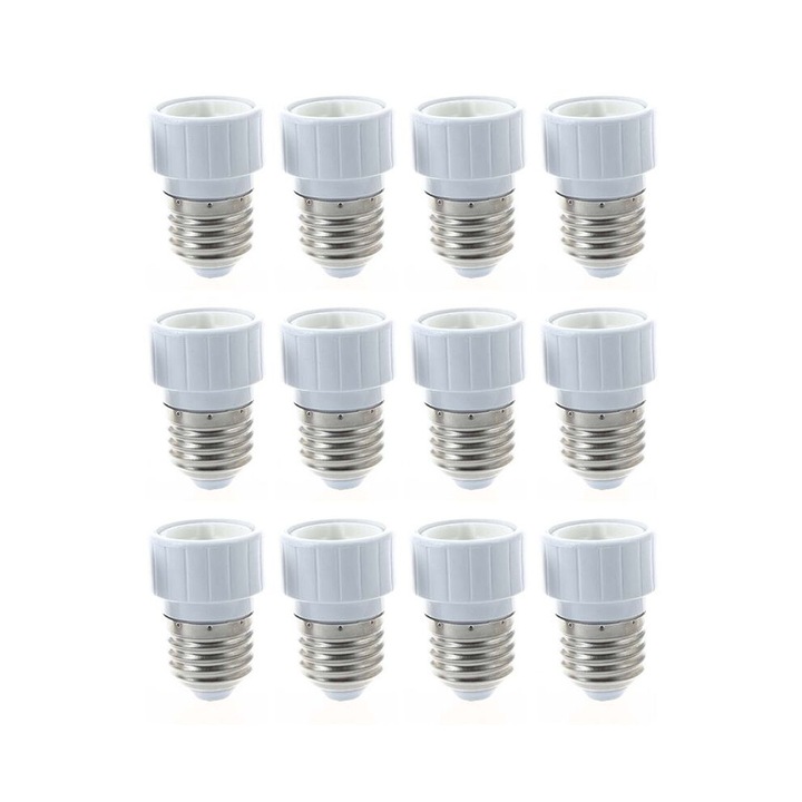 Set 12 adaptoare bec E27 la GU10 alb 5.3x3.3cm