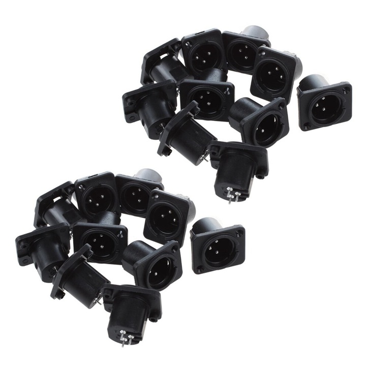 Conector XLR 3 pini barbat, montaj pe panou, negru, 32x26x30mm set 20 bucati