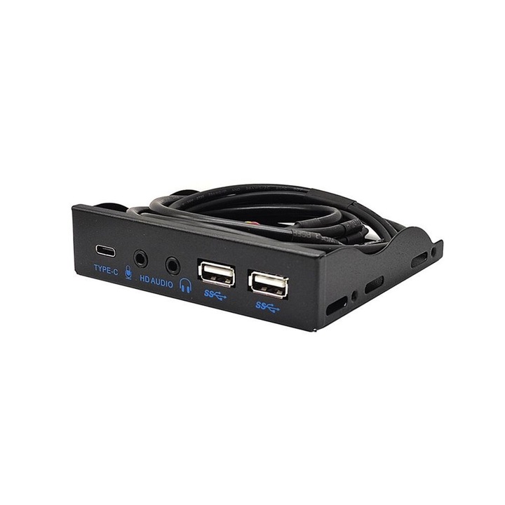 Hub USB 3.2 Gen2 Type-C, 2 porturi USB 2.0, audio negru 3.5"