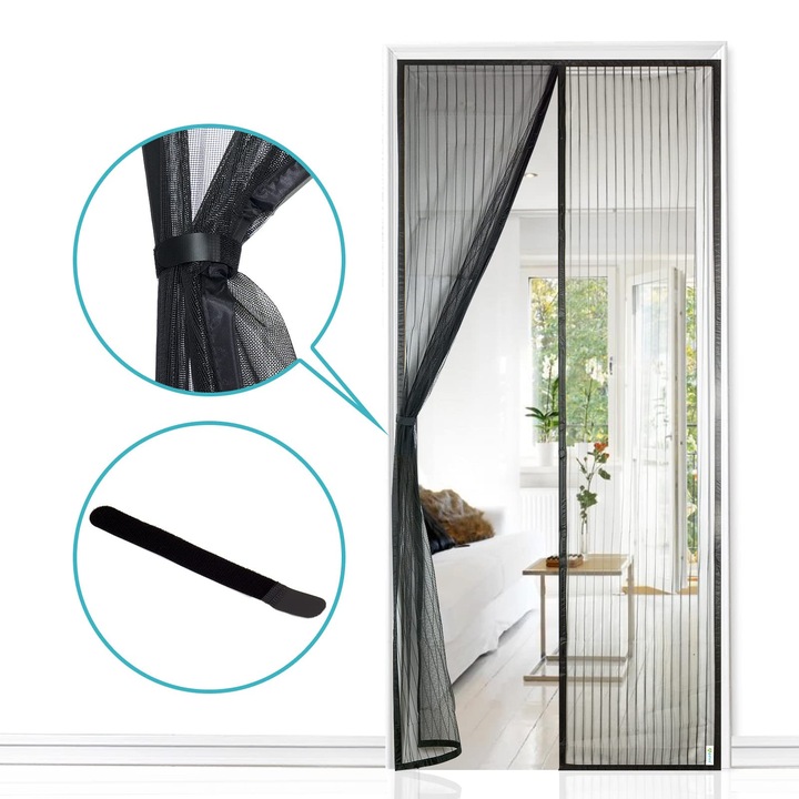 Plasa anti insecte magnetica usa APALUS, 100x210 cm, instalare fara gaurire, culoare negru