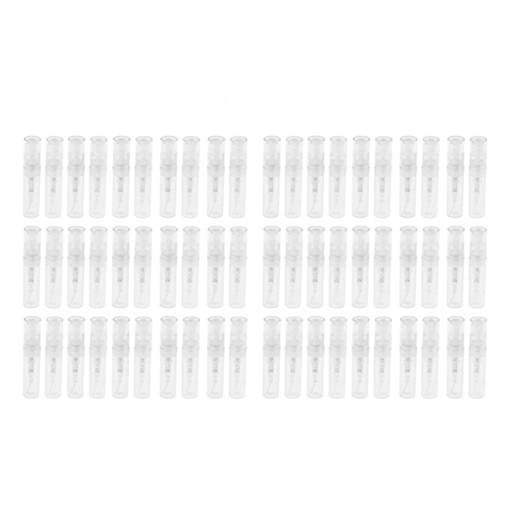 Комплект от 60 прозрачни пластмасови спрей бутилки 2ml, 12x56mm