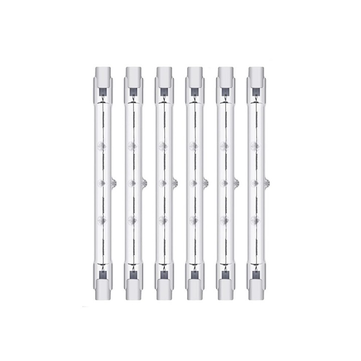 Комплект от 6 халогенни крушки R7S 300W 118mm, топла бяла светлина, прозрачни