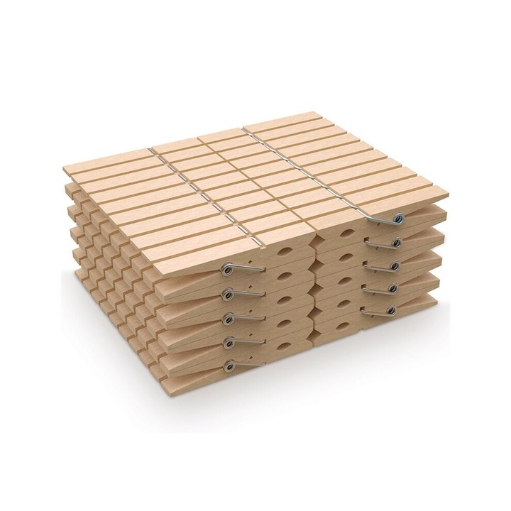 Set 100 cleme lemn rezistente pentru rufe, multifunctionale, culoare natur, dimensiune medie