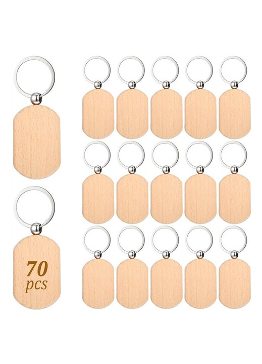 70 db bükkfa kulcstartó készlet 5x3x0.7cm natúr