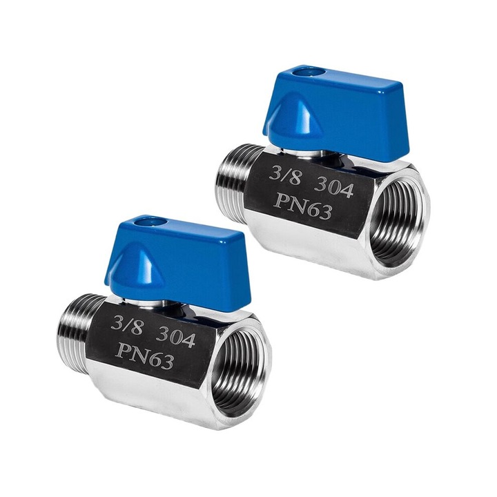 2 db mini golyóscsap készlet 3/8 inox 304, NPT menet, kompakt