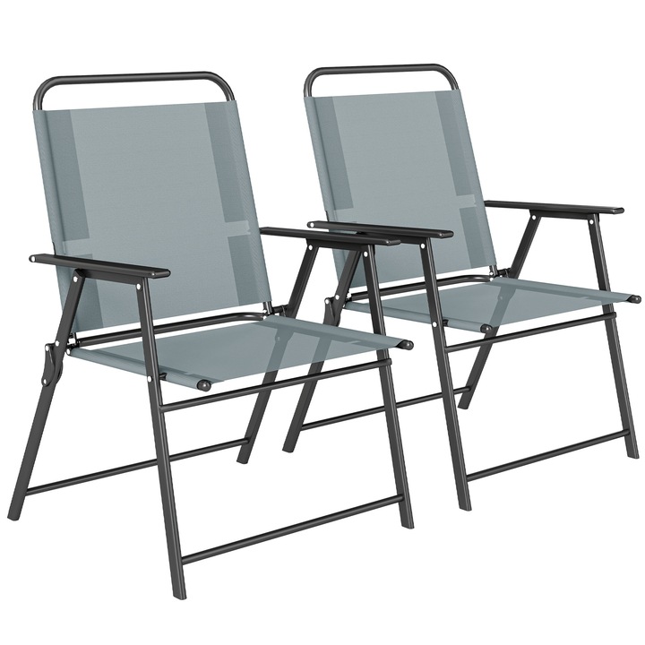 Set de scaune pliabile, Outsunny, Otel, Texteline, 65 x 60 x 94 cm, Gri