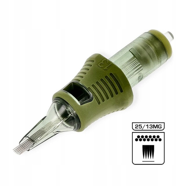 Nemesis patron tűk 25/13 MGLT Magnum, hosszú hegy, eltolt elrendezés az egyenletes fedésért, Zöld, 1 db